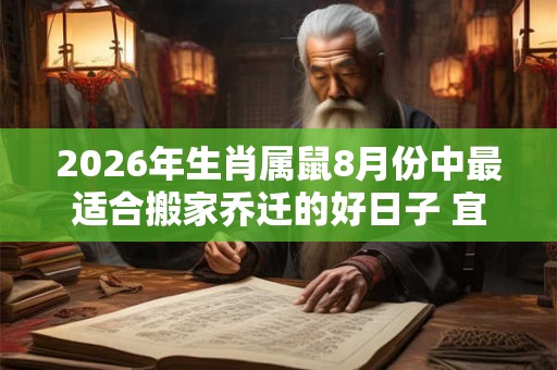 2026年生肖属鼠8月份中最适合搬家乔迁的好日子 宜移居佳期