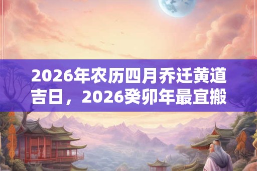 2026年农历四月乔迁黄道吉日，2026癸卯年最宜搬家的日子！