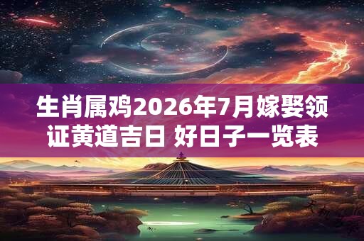 生肖属鸡2026年7月嫁娶领证黄道吉日 好日子一览表