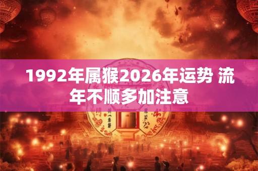 1992年属猴2026年运势 流年不顺多加注意