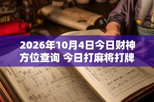 2026年10月4日今日财神方位查询 今日打麻将打牌财运方位！