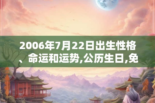 2006年7月22日出生性格、命运和运势,公历生日,免费算命