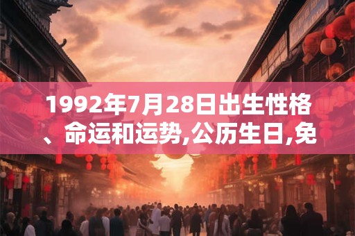 1992年7月28日出生性格、命运和运势,公历生日,免费算命