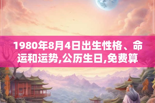 1980年8月4日出生性格、命运和运势,公历生日,免费算命 1980年8月4日出生性格、命运和运势,公历生日,免费算命