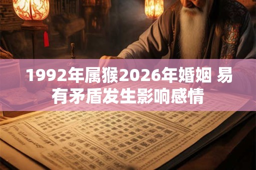 1992年属猴2026年婚姻 易有矛盾发生影响感情