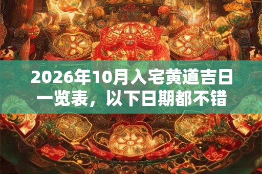 2026年10月入宅黄道吉日一览表，以下日期都不错