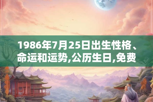 1986年7月25日出生性格、命运和运势,公历生日,免费算命 1986年7月25日出生性格、命运和运势,公历生日,免费算命