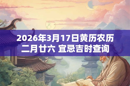 2026年3月17日黄历农历二月廿六 宜忌吉时查询 2026年3月17日黄历农历二月廿六 宜忌吉时查询