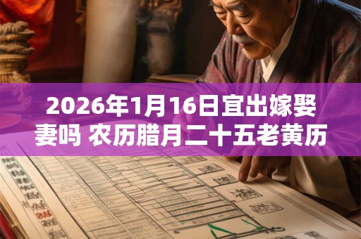 2026年1月16日宜出嫁娶妻吗 农历腊月二十五老黄历查询 2026年1月16日宜出嫁娶妻吗 农历腊月二十五老黄历查询