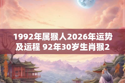 1992年属猴人2026年运势及运程 92年30岁生肖猴2026年每月运势