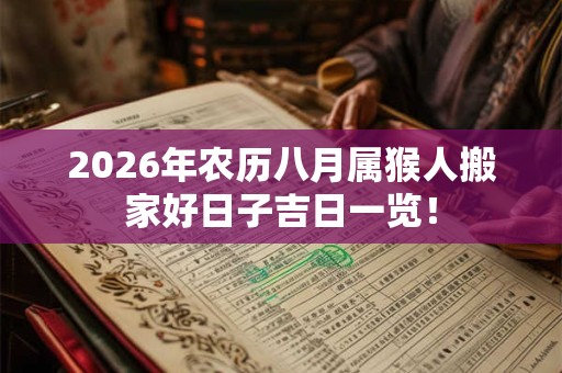 2026年农历八月属猴人搬家好日子吉日一览! 2026年农历八月属猴人搬家好日子吉日一览!
