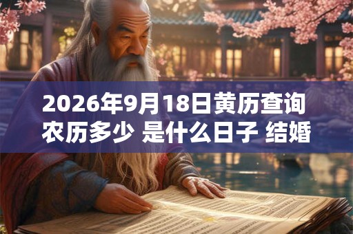 2026年9月18日黄历查询 农历多少 是什么日子 结婚吉时 2026年9月18日黄历查询 农历多少 是什么日子 结婚吉时