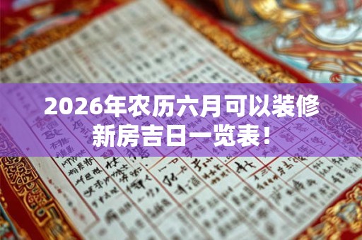 2026年农历六月可以装修新房吉日一览表! 2026年农历六月可以装修新房吉日一览表!