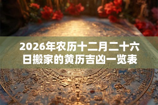 2026年农历十二月二十六日搬家的黄历吉凶一览表