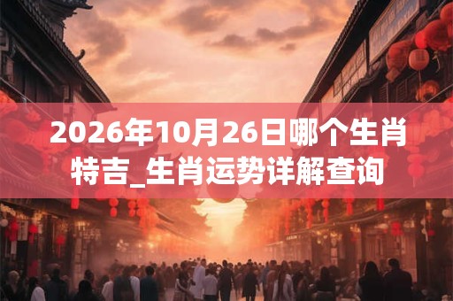 2026年10月26日哪个生肖特吉_生肖运势详解查询