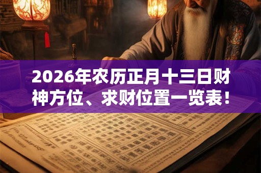 2026年农历正月十三日财神方位、求财位置一览表！