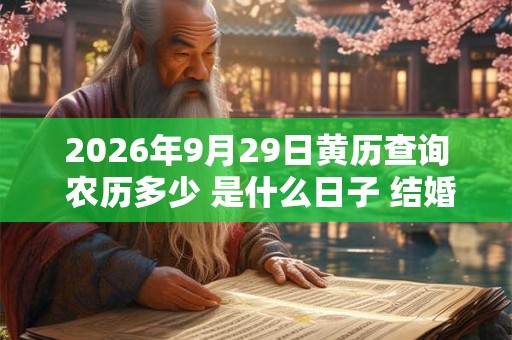2026年9月29日黄历查询 农历多少 是什么日子 结婚吉时