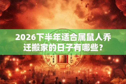 2026下半年适合属鼠人乔迁搬家的日子有哪些？