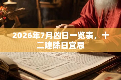 2026年7月凶日一览表，十二建除日宜忌