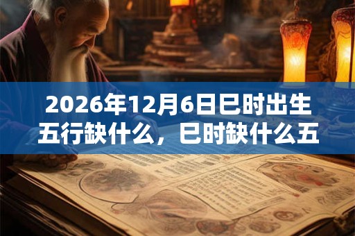 2026年12月6日巳时出生五行缺什么，巳时缺什么五行