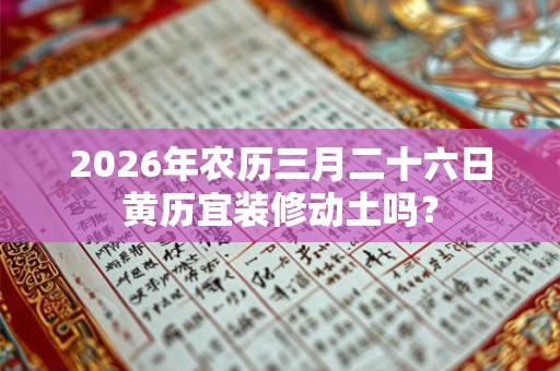 2026年农历三月二十六日黄历宜装修动土吗？
