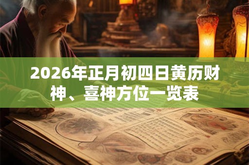 2026年正月初四日黄历财神、喜神方位一览表