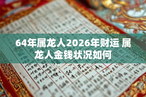 64年属龙人2026年财运 属龙人金钱状况如何