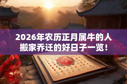 2026年农历正月属牛的人搬家乔迁的好日子一览！