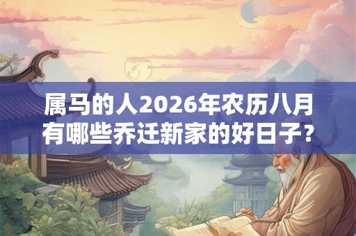 属马的人2026年农历八月有哪些乔迁新家的好日子? 属马的人2026年农历八月有哪些乔迁新家的好日子?