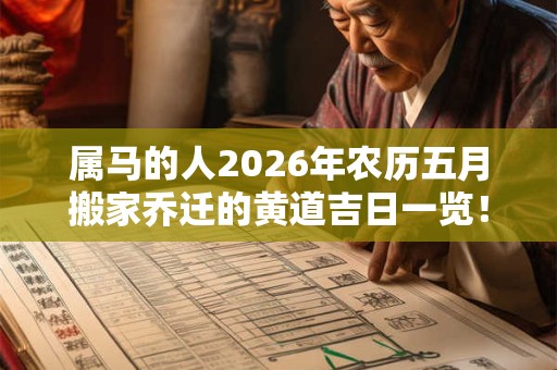 属马的人2026年农历五月搬家乔迁的黄道吉日一览！