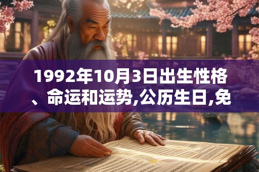 1992年10月3日出生性格、命运和运势,公历生日,免费算命 1992年10月3日出生性格、命运和运势,公历生日,免费算命