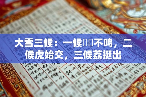 大雪三候：一候鹖鴠不鸣，二候虎始交，三候荔挺出