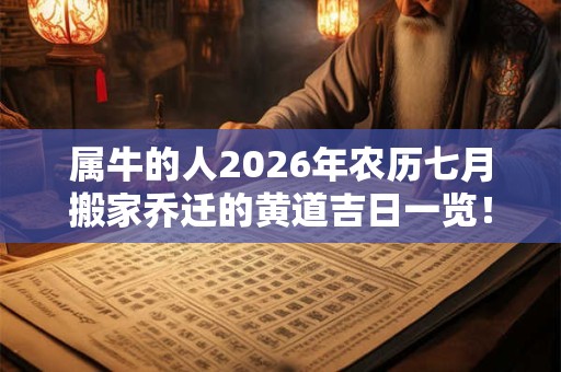 属牛的人2026年农历七月搬家乔迁的黄道吉日一览！