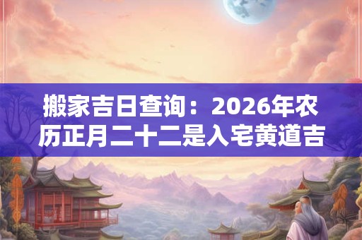 搬家吉日查询:2026年农历正月二十二是入宅黄道吉日吗 搬家吉日查询:2026年农历正月二十二是入宅黄道吉日吗