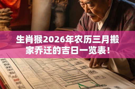 生肖猴2026年农历三月搬家乔迁的吉日一览表！