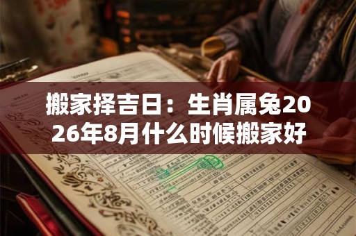 搬家择吉日：生肖属兔2026年8月什么时候搬家好