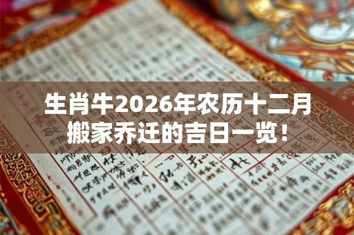 生肖牛2026年农历十二月搬家乔迁的吉日一览！