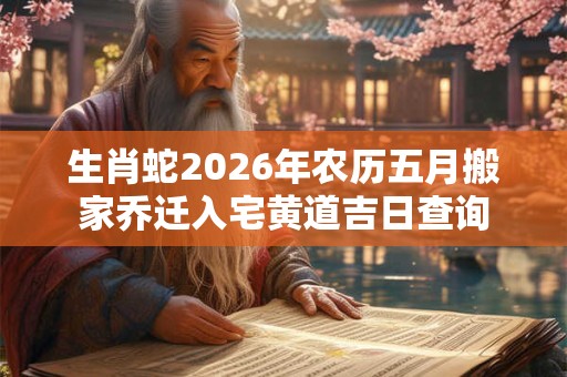 生肖蛇2026年农历五月搬家乔迁入宅黄道吉日查询