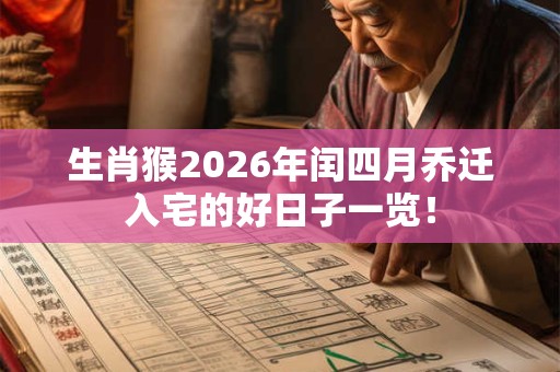 生肖猴2026年闰四月乔迁入宅的好日子一览！