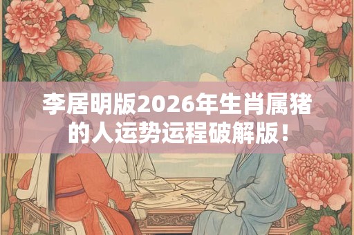 李居明版2026年生肖属猪的人运势运程破解版！