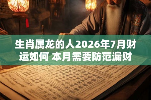 生肖属龙的人2026年7月财运如何 本月需要防范漏财危机