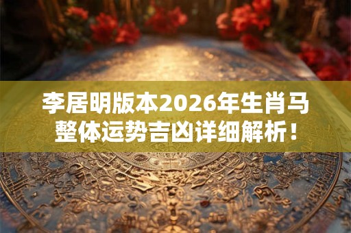 李居明版本2026年生肖马整体运势吉凶详细解析！