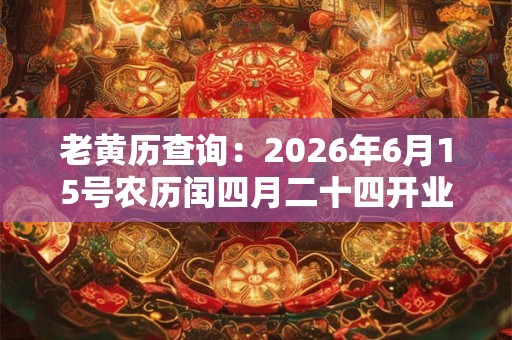 老黄历查询：2026年6月15号农历闰四月二十四开业好吗