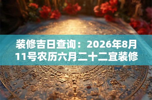 装修吉日查询：2026年8月11号农历六月二十二宜装修吗
