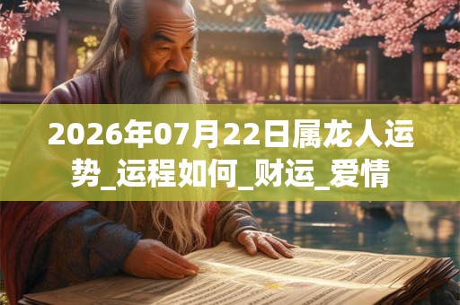 2026年07月22日属龙人运势_运程如何_财运_爱情