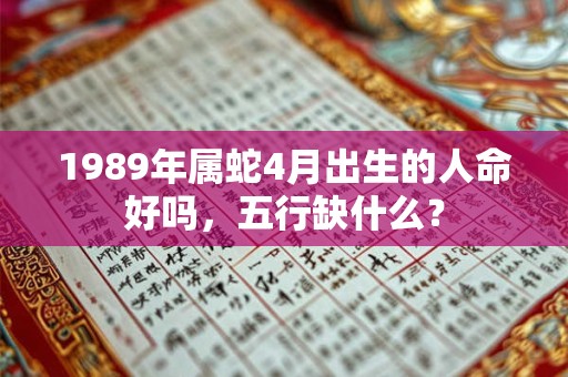 1989年属蛇4月出生的人命好吗，五行缺什么？