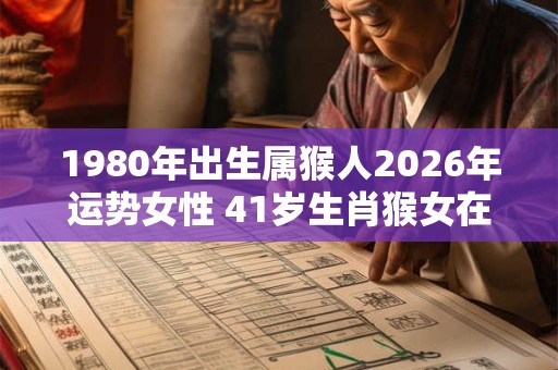 1980年出生属猴人2026年运势女性 41岁生肖猴女在2026年运气如何