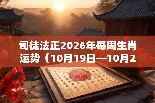 司徒法正2026年每周生肖运势（10月19日—10月25日）