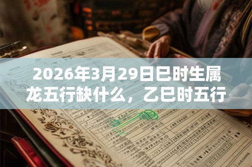 2026年3月29日巳时生属龙五行缺什么，乙巳时五行缺什么