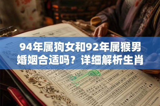 94年属狗女和92年属猴男婚姻合适吗?详细解析生肖匹配度 94年属狗女和92年属猴男婚姻合适吗?详细解析生肖匹配度